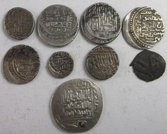 ISLAMIC, GROUP OF 9 COINS ,8 SILVER 1 BRONZE, TIMURID, ILKHANID SAFFAVID, SELJUQ