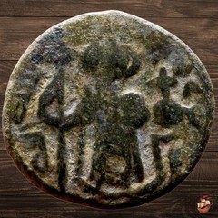 BEAUTIFUL Arab Byzantine Follis – Umayyad Caliphate (680s) VISIBLE LEGEND @k314