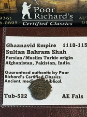 Ghaznavid Empire Sultan Bahram Shaw 1118-1152 Nice Quality AE Fals. CM44