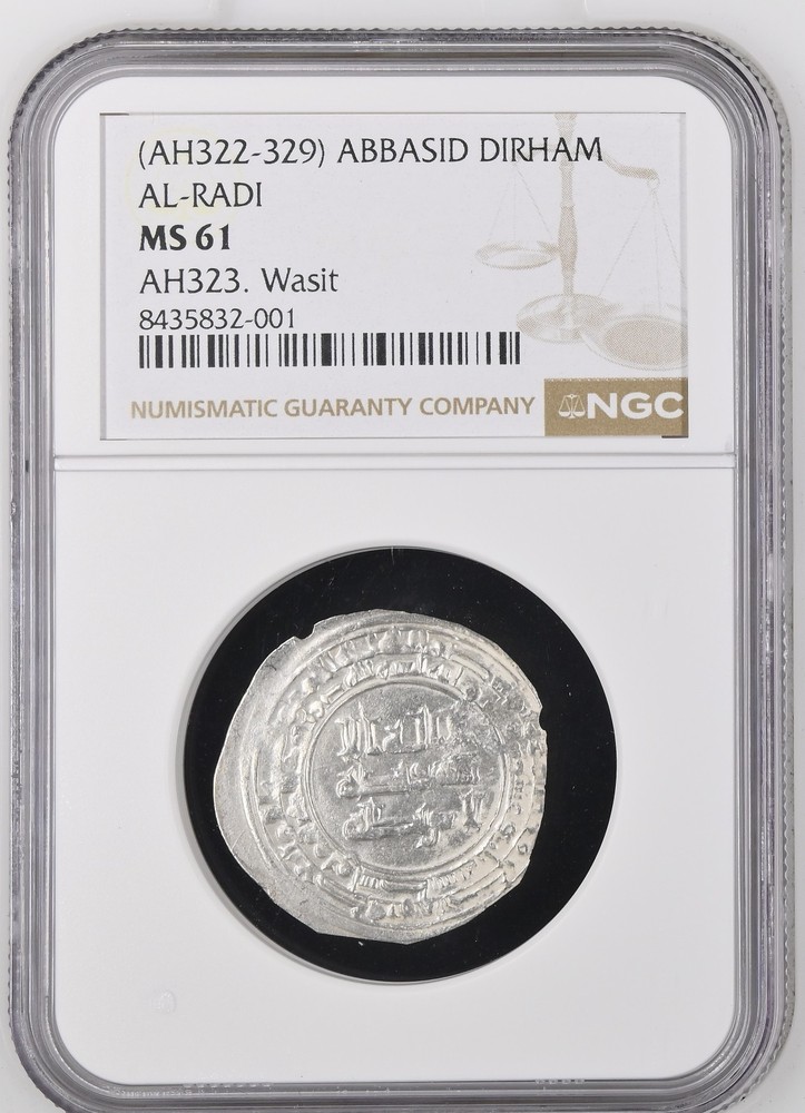 AH322-329 ABBASID AL-RADI DIRHAM AH323. Wasit NGC MS 61 Silver Islamic Coin