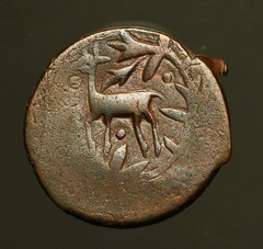 IS12-43 Amir of Qunduz, 907AH, Copper 2 Dinars, deer, Hisar mint