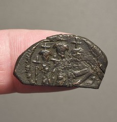 IS56-79 Earliest type Arab-Byzantine AE fals, time of Rashudin, c. 638-643AD