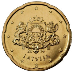 UNC Euro coin. 20 euro cent 2014 Latvia Latvija
