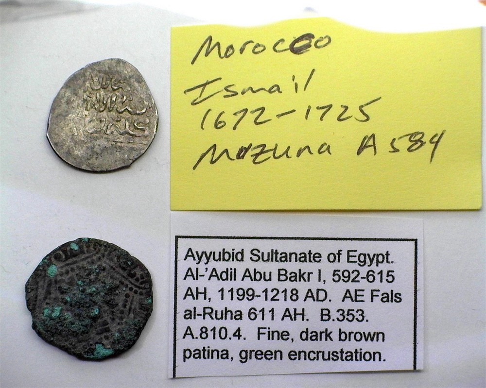 2x Medieval Islamic AE Fals Morocco Ismail (1672–1725)& Ayyubid Egypt(1199–1218)