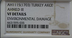 TURKEY AKCE, AH 1115 (1703) TURKEY AKCE, NGC CERIFIED—-402—