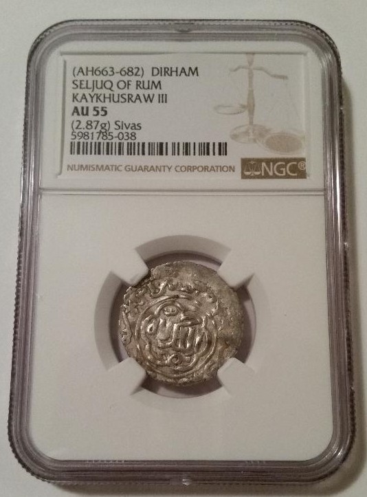 Seljuq of Rum Kaykhusraw III (AH663-682) c 1265-84 AD Silver Dirham AU55 NGC