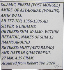 ISLAMIC, POST MONGOL, AMIRS OF ASTARABAD (WALIDS). SILVER 6 DIRHAMS. AMIR WALI.