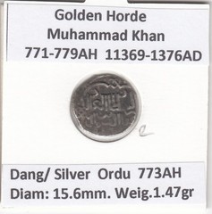 Golden Horde 771AH 2 x Dirham Muhammad Khan 771-779AH/1369-1376AD Ordu Mint
