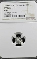 Bayezid II, Silver Akce, AD 1481-1512, Novar, Ottoman Empire. NGC MS61