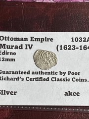 Ottoman Empire. Murad IV (1623-1640) Edirne 12mm Silver Akce C656