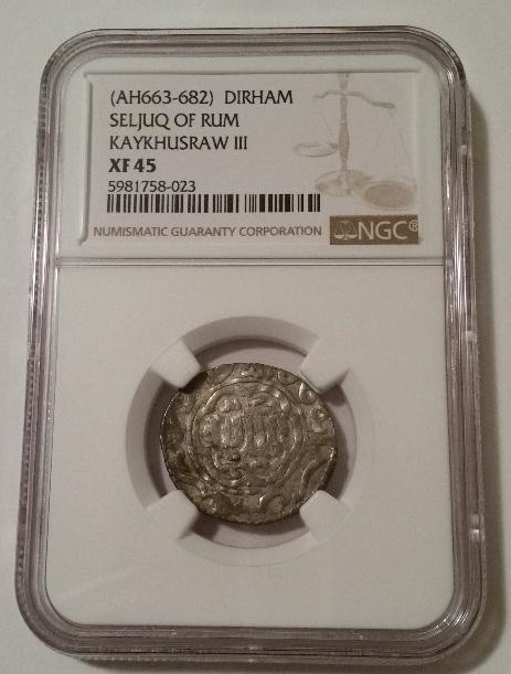 Seljuq of Rum Kaykhusraw III (AH663-682) c 1265-84 AD Silver Dirham XF45 NGC
