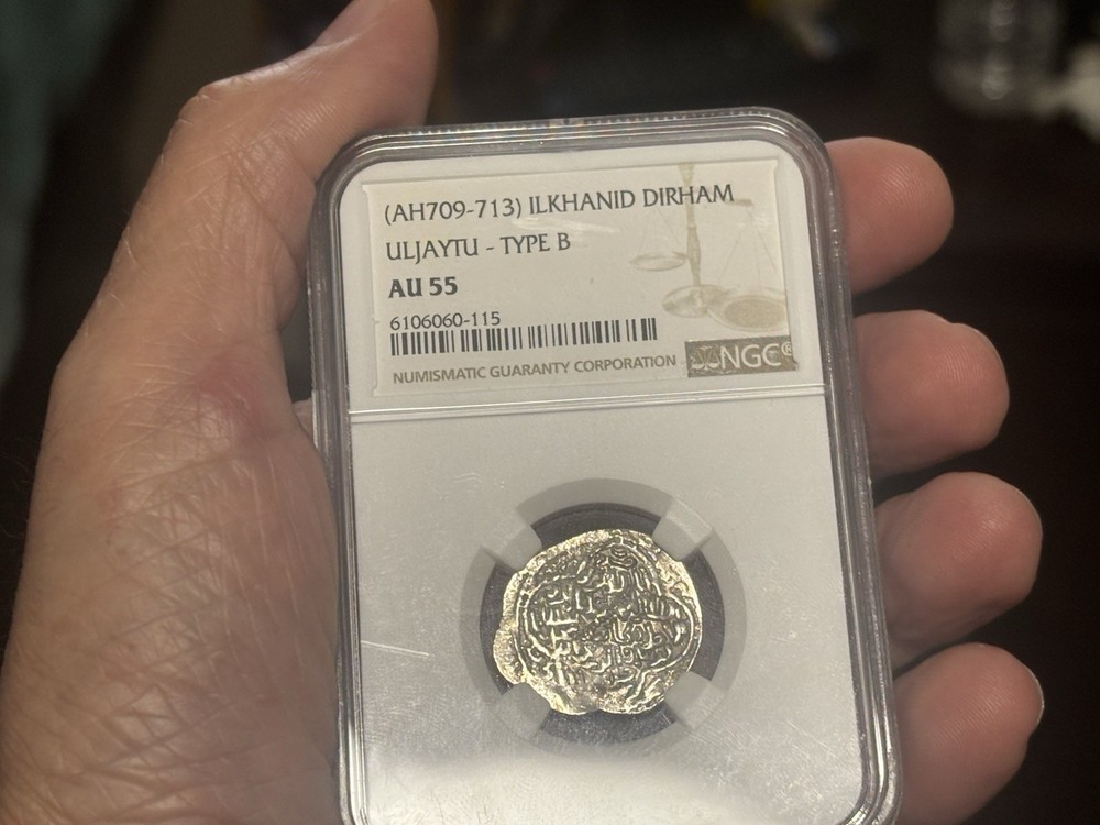 RAREAH709-713 SILVER ILKHANID DIRHAM ULJAYTU TYPE B NGC-AU55 Ancient Silver