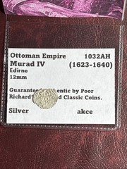 Ottoman Empire. Murad IV (1623-1640) Edirne 12mm Silver Akce C656