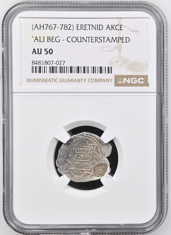 (AH 767-782) ERETNID ‘ALI BEG – COUNTERSTAMPED AKCE NGC AU 50