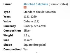 1121-1286 Coin Almohad Caliphate Silver Crown of Aragon Medieval Christian Era