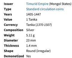 Mongol States Silver Coin 1405-1447AD Timurid Empire Herat Mint Shahrukh Islamic