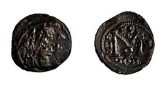 RARE Arab-Byzantine, c. 660s-680s. Æ Fals (21mm, 5.21g, 6h) Inversed Date