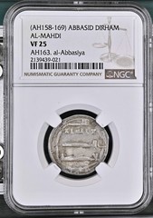 Abbasid: al-Mahdi (775-785), silver dirham, al-‘Abbasiya mint, AH 163 (779-780 C