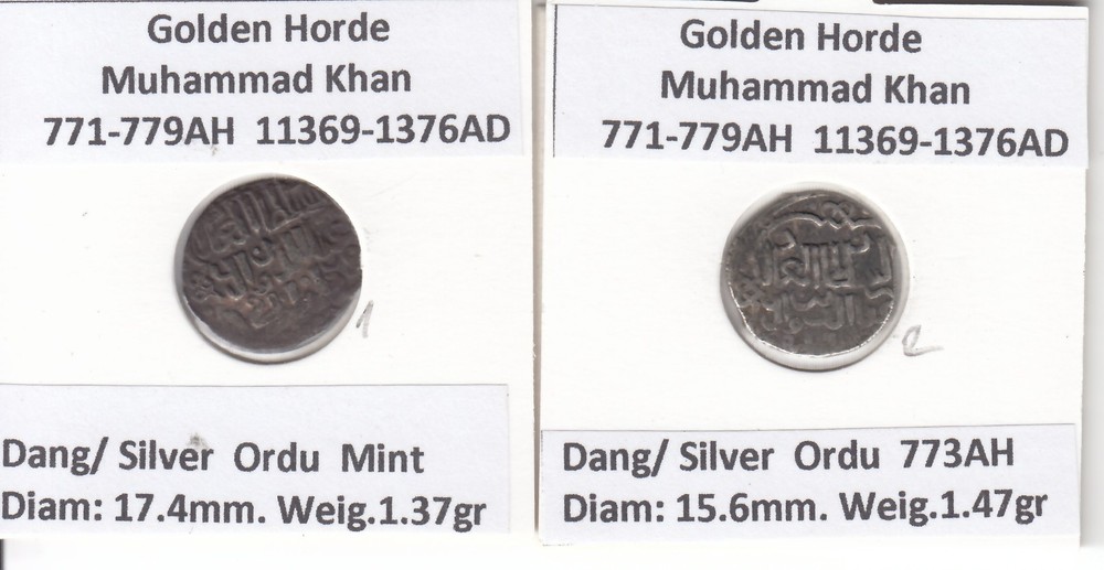 Golden Horde 771AH 2 x Dirham Muhammad Khan 771-779AH/1369-1376AD Ordu Mint